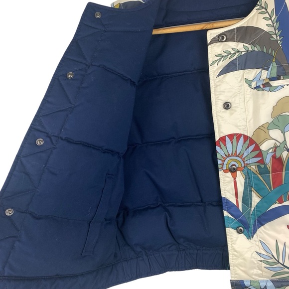 Tory Burch Piper Puffer Vest Floral Navy Reversible Quilted Down Filled Size 12 - Picture 11 of 15